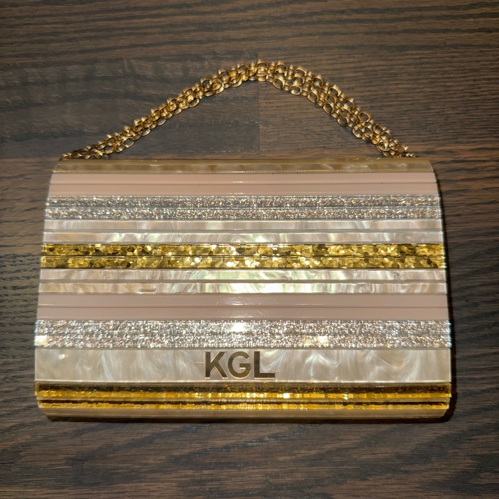 Gold-Accent Stripe Evening Bag - Women's Shoulder Clutch - Picture 3 of 8